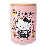 Silver Buffalo Sanrio Hello Kitty Halloween Spooky Skeleton Web Ceramic Cookie Snack Candy Jar with Airtight Bamboo Lid, Lavender (Small)