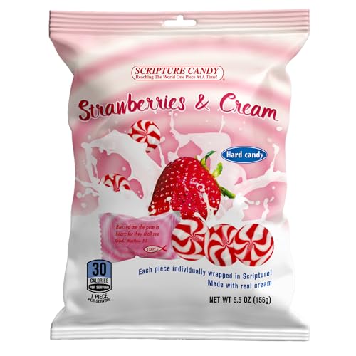 Scripture Candy, Strawberry & Cream Hard Candy 5.5 Ounce Bag, 25 Pieces