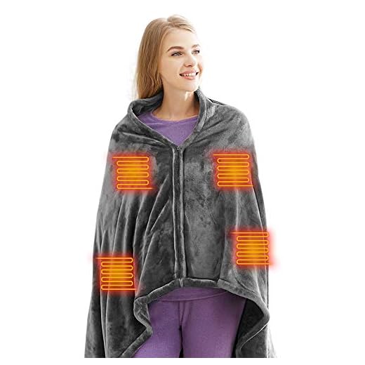 Lixada Manta Eléctrica Manta Calentada Lavable con Carga USB Mantón de Calefacción Eléctrica, Ajuste de Temperatura de 3 Niveles