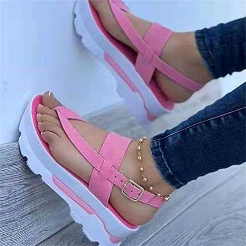 Riyueyi Sandalias Mujer Plataforma Esparto Verano Casual Sandalias de Estilo Romano Antideslizantes Zapatos Bohemias Casual RomaZapatos de Talla Grande,Rosado Cover