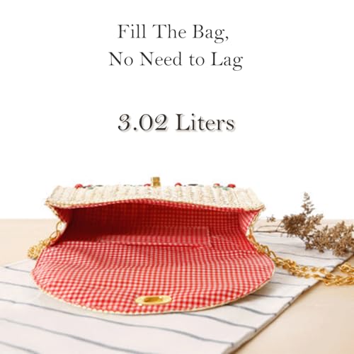 Straw Cherry Handbag for Women Beach Summer Boho Crossbody Shoulder Bag with Chain Strap Cute Y2K Aesthetic Purse4