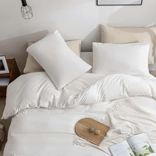 Image of JELLYMONI White Duvet Cover Oversized Queen Size - 100% Washed Cotton Lightweight Cooling Comforter Cover, 3 Pieces Soft Bedding Set with Zipper Closure (Cream White, 98 inchx98 inch)