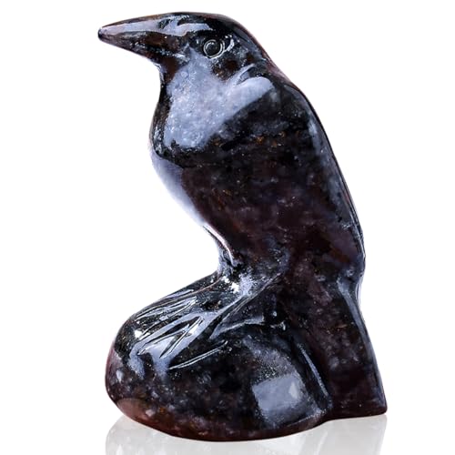 WUYOUSHI Natural Flame Stone Crystal Raven Statue 2" Healing Crystal Handmade Sculpture Guardian Pocket Statues Reiki Meditation Office Home Decoration Gift
