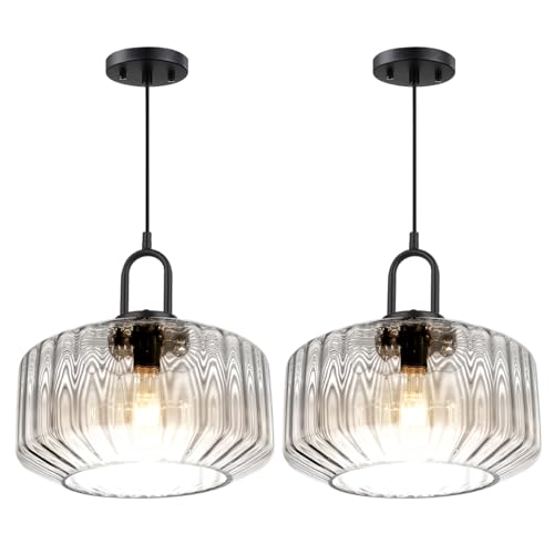 Qufute Large Glass Pendant Lights Kitchen Island Vintage Hanging Light