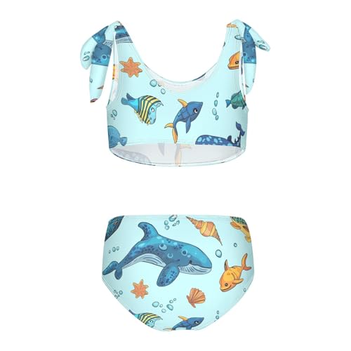 Girls Fish Anchor Octopuses Sharks Pattern Swimsuit Two Pieces Bikini Set Bathing Suits Swimwear Crop Top Swimsuit Set2