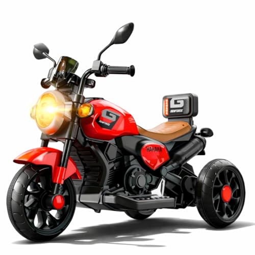 Image of Kids Electric Ride-On Bike with LED Headlight, Music & 3-Wheel Stability, Battery Powered Motorcycle Toy for Boys & Girls (Ages 1-4 Years) (RED)