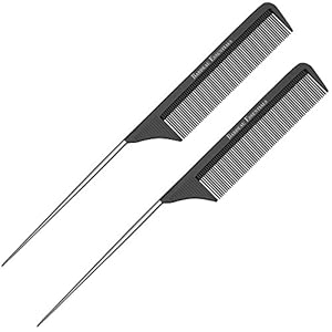 Professional 8.8 Inch Tail Comb (2 Pack) – Black Carbon Fiber And Stainless Steel Tail Comb – Anti Static And Heat Resistant – Lightweight For All Hair Types By Bardeau Essentials