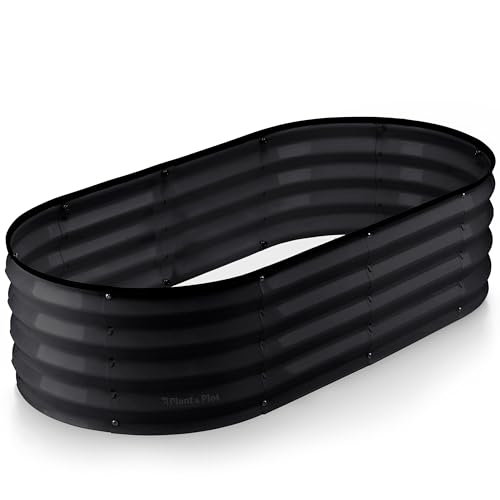 Plant & Plot Galvanized Raised Garden Beds Outdoor // 4×2×1 ft Planter Raised Beds for Gardening, Vegetables, Flowers // Large Metal Garden Box (Black) // Patented Tool-Free Design