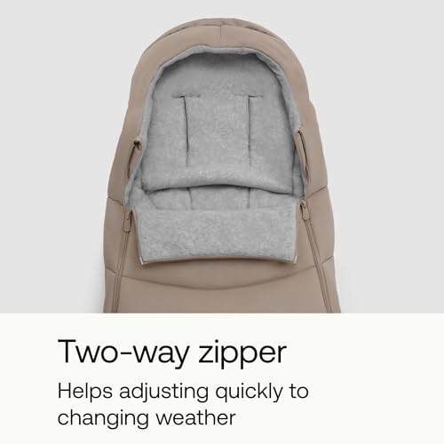 Image of Bugaboo All-Season Footmuff for Strollers - Weatherproof, Breathable, Water-Repellent, Removable Insert, Fits All Bugaboo Strollers - Desert Taupe | Soft fleece lining, breathable materials, weatherproof protection, two-way zipper, reflective details, Desert Taupe