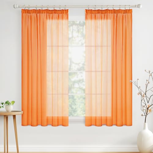 MIULEE Rideaux Voilage Galon Fronceur Transparents Salon Fenetre Rideau et Draperies Intérieurs Voilages Cuisine Maison Chambre Orange Tige de Poche 140 x 145 CM
