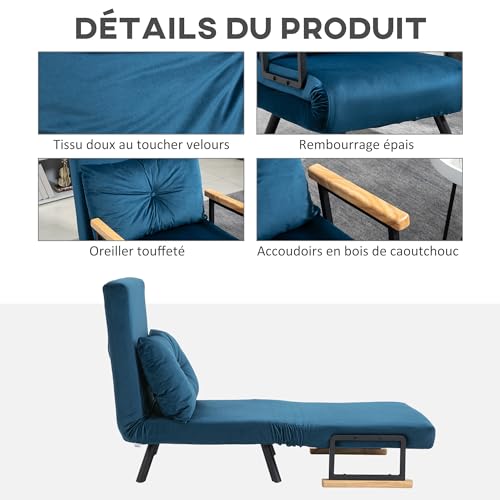 Fauteuil-lit 3 en 1 velours bleu 180° 839-834V00NU HOMCOM