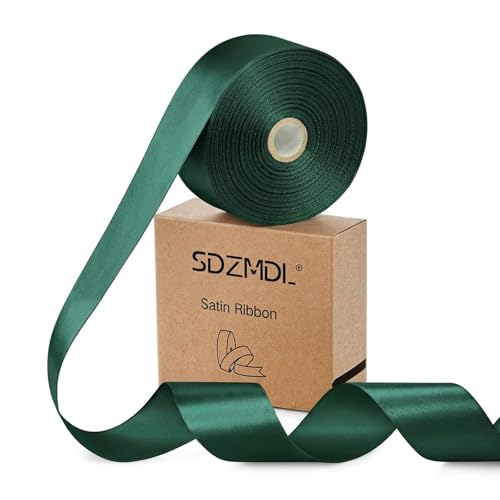 SDZMDL Hunter Green Satin Ribbon for Gift Wrapping Easter Decor Mothers Day Bow & Eternal Flower Making Floral Bouquets Party Decoration 1-1/2 Inch 50 x Yds.