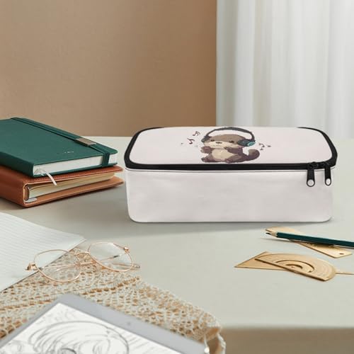 Image of Cute Otter Large Pencil Case for Girls Music Note Pencil Pouch for 2Nd 3Rd Kids Pencil Bag for Children Boys Portable Pencil Organizer for Toddler Ninas School Supplies for Study