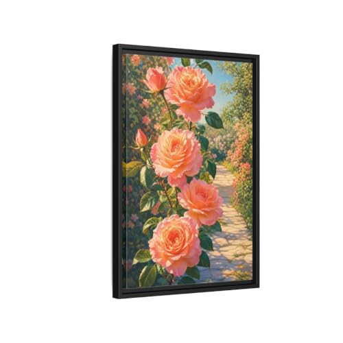 Toile imprimée roses roses 40x60 cm cadre noir vertical pour salon