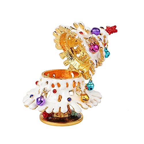 Fasslino Christmas Tree Jewelry Trinket Box With Hinged And Colorful Bells Hand-Painted Ornaments Gift For Home Decor(White) #TOP1