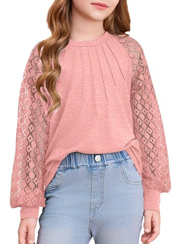 Image of blibean Girls Fall Long Sleeve Shirts Casual Lace Tops Size 6-15 Years