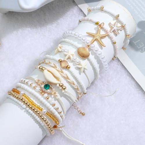 NEWITIN 49 Pieces Gold Jewelry Set for Women Boho Beach Jewelry Set Summer Ocean Seashell Starfish Necklaces Bracelets Toe Rings Earrings for Women by NEWITIN - Used condition - Image 3