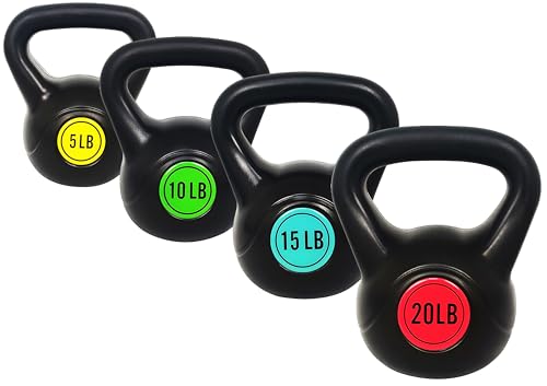 OLIXIS 50LBS 4-Piece Kettlebell Set with Wide Grip...