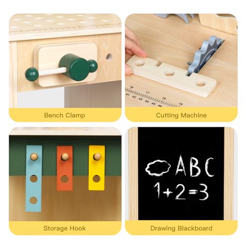 OOOK Toddler Tool Bench, Montessori Kids Workbench Playset, Large Tool Bench for Kids Ages 3-5, Wooden Toddler Construction Toys for Pretend Play, Present for Boys and Girls, Green