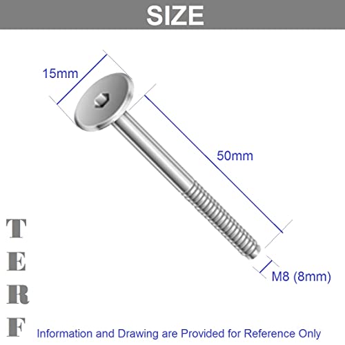 TERF® M8 X 50mm Joint Connector Bolts M8 (8mm) X 50mm Barrel Bolts Hex Allen Key Socket Flat Head Furniture Joint Connector Bolt - Image 3