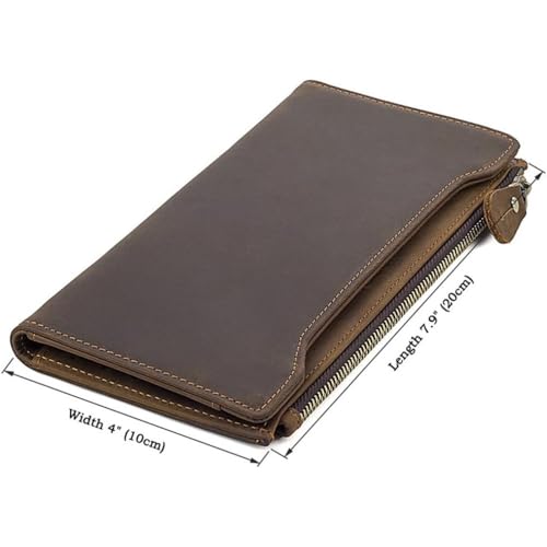Genuine Leather Wallet for Men Vintage Long Bifold RFID Checkbook Holder (Brown)2