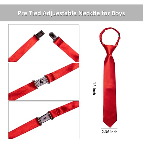 Image of Barry.Wang Boys Ties Pre-Tied Satin Solid Color Kids Tie Pocket Square Set Adjustable Formal Necktie Graduation School