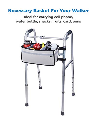 Issyauto Walker Basket, Strap Mount Walker Cup Drink Holder With Two Split Board, Foldable Walker Storage Bag, Best Gift For Family And Friends - Gray (Not Fit Rollator Walkers) #TOP2