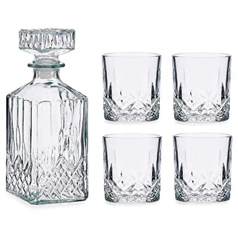Set of Glass Whiskey Decanter 900 ml and 4 Glasses 300 ml Cover