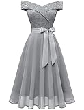 Bbonlinedress Damen Kleider Spitzenkleid Cocktailkleid Festliches Ballkleid Brautjungfernkleider für Hochzeit Knielang Abendkleider Grey S
