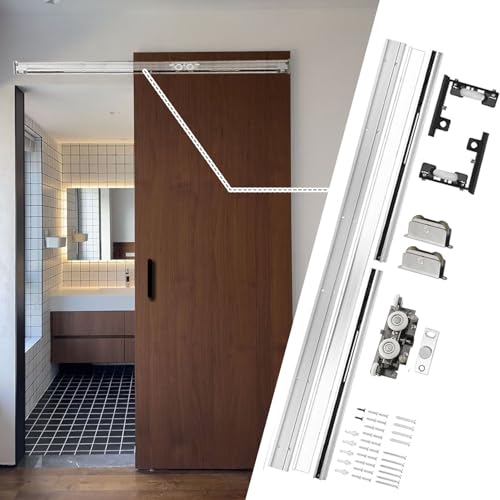 Kit de matériel pour porte coulissante invisible Xyrona, rail de porte en bois à fermeture douce avec rouleaux, piste de dépassement en alliage d'aluminium pour fenêtres/penderies (1,2m/3,9pieds)