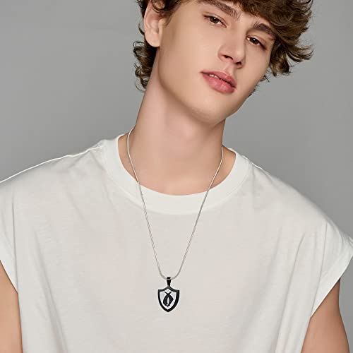 Etevon Queen's Guard Shield Necklaces For Men, 316 Stainless Steel 18K Gold Plated Pendant Necklaces Mens Jewelry Zircon Chain Inspirational Charm Father's Day Birthday Gift For Father Son Boyfriend Husband (Zircon-Silver-Black, Chain Length:28") #TOP1