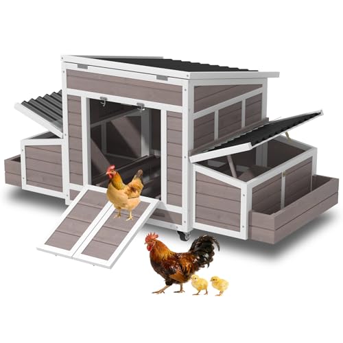 65.75" Chicken Coop, Outdoor Wooden Chicken House, Large Chicken Coop Hen House with 6 Nesting Boxes, Poultry Pet Cage for Lawn Backyard for 4-6 Chickens(Grayish Brown)