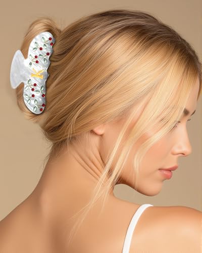 Image of CHLINS Initial Cherry Hair Clips for Women Girls - Cute Glitter Monogram Claw Clips with Rhinestone Cherry Print Hair Accessories, Ideal Birthday Bridesmaid Gifts for Teens Girls, Letter K
