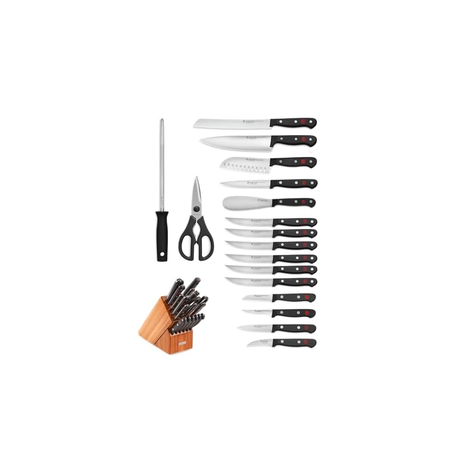 WÜSTHOF Gourmet Eighteen Piece Block Set | 18-Piece German Knife Set | Precise Laser Cut High Carbon Stainless Steel Kitchen Knife Set with 17 Slot Wood Block – Model