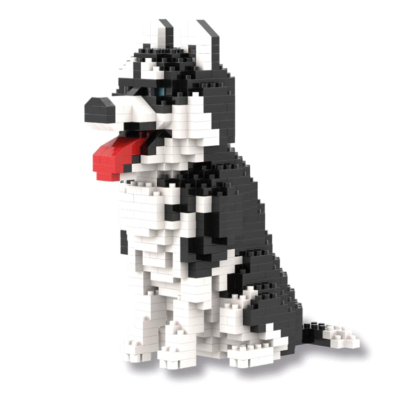 Atomic Building Figure to Assemble with Miniature Blocks. Sitting Husky Dog