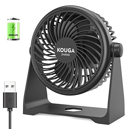 kouga zhang Ventilador de bateria USB para mesa, 4000 mAh mini ventilador pequeno recarregável com 3 velocidades, tamanho compacto para escritório e casa