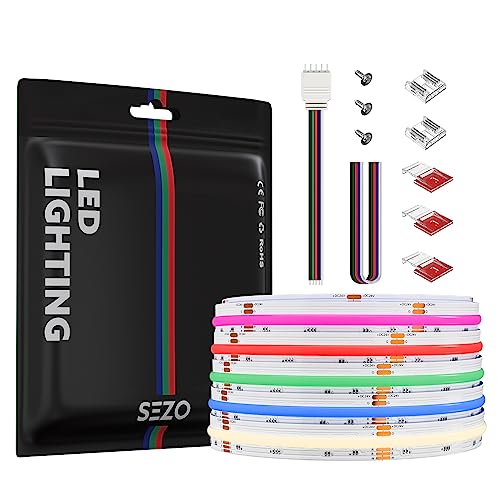 SEZO COB RGBW LED Strip Light RGB+Natural White 4000K 16.4FT 896LEDs/m DC24V 12mm Width Flexible High Density Uniform Color Changing FCOB RGBNW LED Strips Tape for Bedroom Kitchen Home DIY Deco