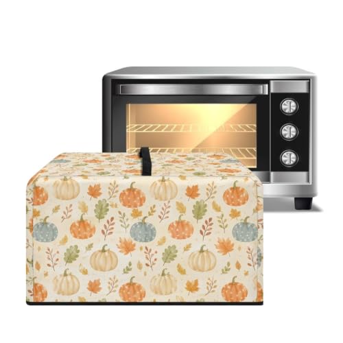 Image of Microwave Oven Cover, Dustproof Air Fryer Toaster Protector Electrical Appliance Cover for Kitchen Fall Decor, L, 20.9 x 15.7 x 12.4 Inches, Pumpkin Leaf Beige