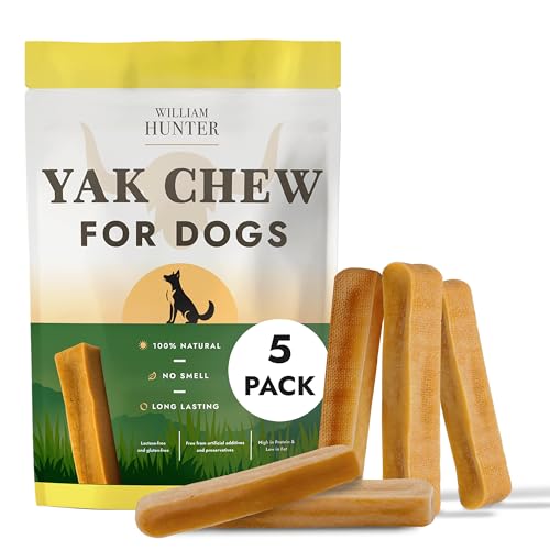 William Hunter Yak Chews for Dogs – Himalayan Hard Cheese Dog Treat – Natrual, Long Lasting, Odor Free Chew for Aggressive Chewers – Large Organic Dog Dental Chew (5 Pack Small)