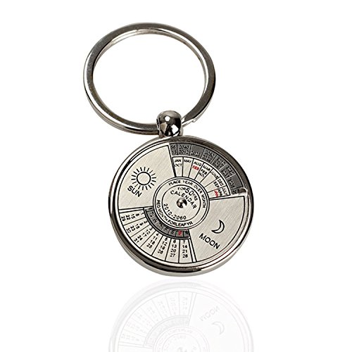 Vktech Mini Perpetual Calendar Keychain Ring Unique Metal Keyring 50 Years