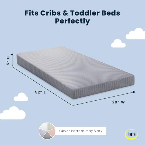 Serta Perfect Start Breathable Limited Two -Stage Crib Mattress and Toddler Mattress - Breathable Cover and Fiber Core, Machine Washable Cover, Waterproof, 7 Year Warranty, Made in USA