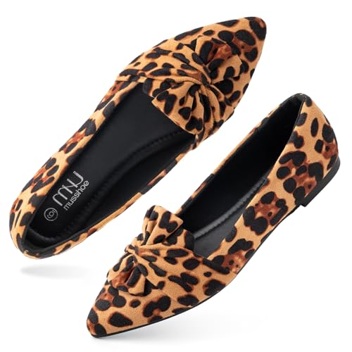 MUSSHOE Women's Flats Dressy Pointed Toe Comfortable Bowknot Ballet Flats Shoes