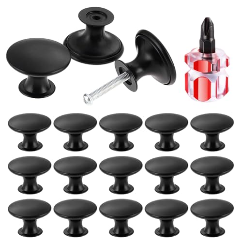 Annyswit 15 Pièces Poignées Meuble, Bouton de Meuble, Vintage Noires Mat 30mm Cuisine Poignées de Placard Boutons Ronds de Mobilier avec 2 types de vis,...