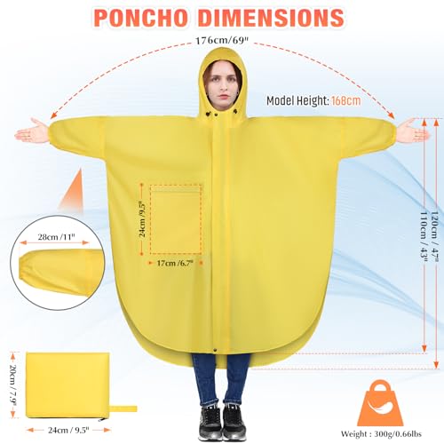 LUROON Leichter Wasserdichter Regenponcho Regenjacke Damen Herren mit Kapuze Faltbare Regencape Fahrrad mit Taschen Reflexstreifen, Wiederverwendbar Regenmantel für Wandern Angeln Radfahren Reisen