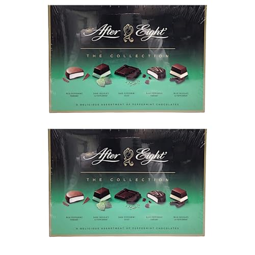 Image of After Eight Mint Flavoured Dark Chocolate Assortment 199g Box in 6 Delicious Peppermint Chocolate Styles Ideal for Xmas Treat and Novelty Gift (Pack of 2, Dark Chocolate)