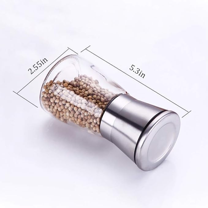 Image of Pepper Grinder or Salt Grinder, Best Spice Mill with Ceramic Blades, Adjustable Coarseness, Black Pepper Mill Grinder Shaker Steel Lid, MINI Pepper Mill / 2PCS