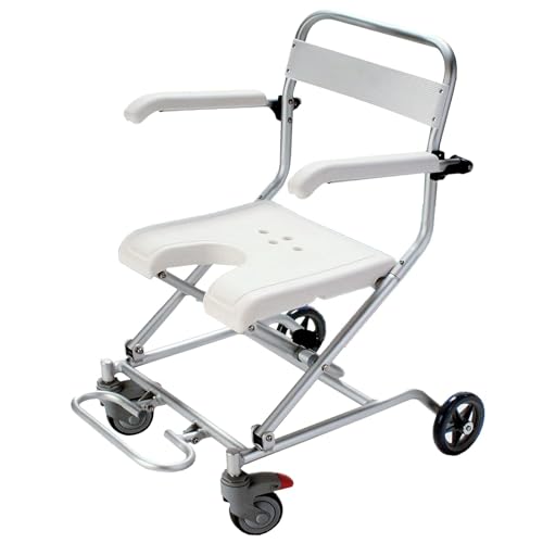 Chaise de douche pliante robuste avec dossier et roulettes pour handicapés