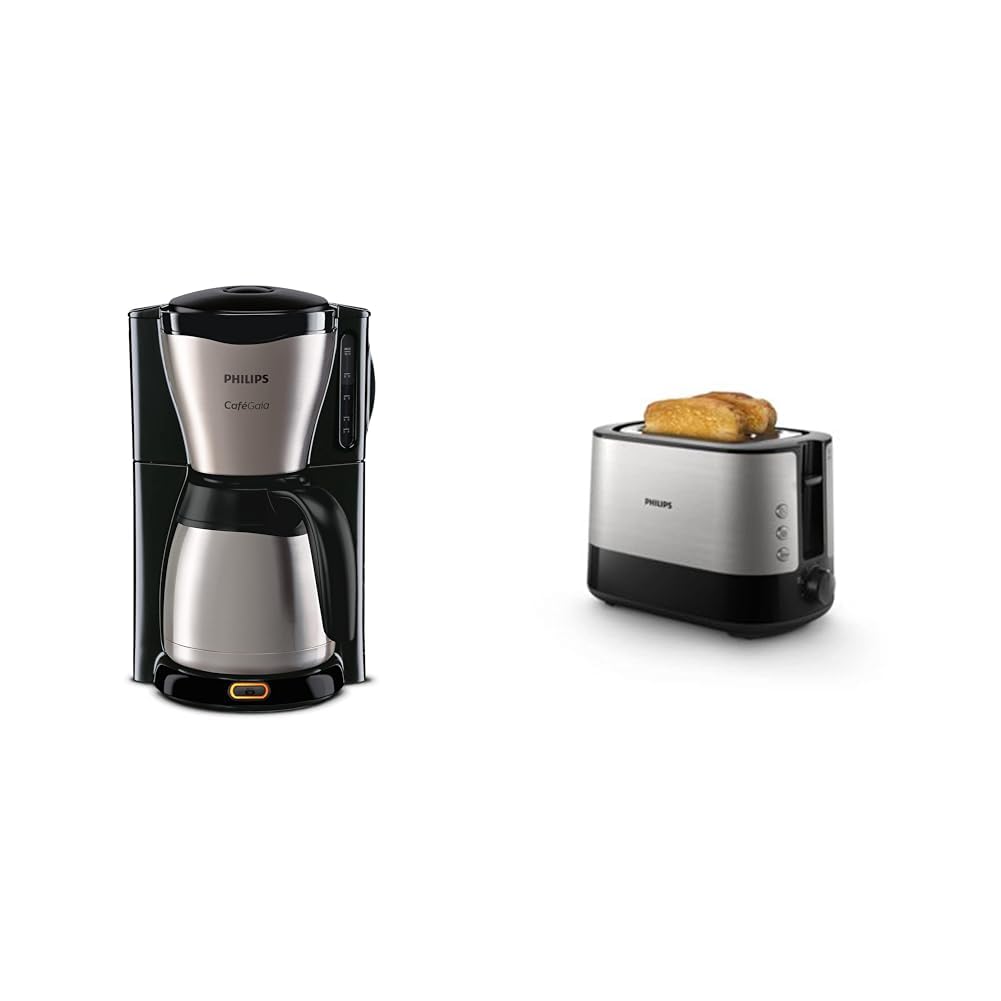 Philips Café Gaia Ekspres przelewowy do kawy,1,2 l Dzbanek termiczny utrzymuje temperaturę, Satynowy Beżowy (HD7546/20) & Philips Viva Collection Toster HD2637/90 [Klasa energetyczna A+]