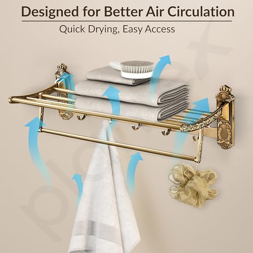 Image of Plantex Antique Aluminum Foldable Towel Rack for Bathroom /Towel Holder in Bathroom /Folding Towel Stand /Hanger /Bathroom Accessories (24 Inch)