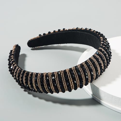 Image of Shining Diva Fashion Stylish Full Crystal Luxury Hairbands | Fancy Shiny Bling Diamond Sparkle Crystal Beaded Headband | Hand-Woven Black White Pink Padded Rhinestones Hair Accessories